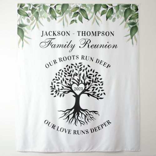 Family reunion tree greenery backdrop banner