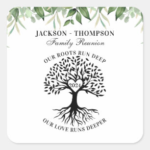 Family reunion tree greenery square sticker