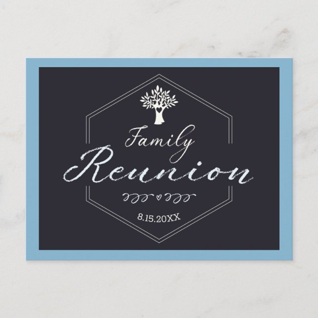 Family Reunion Tree Invitation Blue Modern Postcard (Front)