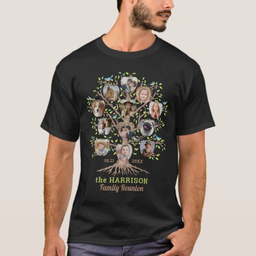 Family Reunion Tree Photo Collage Custom 12 Pic Dk T-Shirt | Zazzle