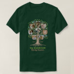 Family Reunion Tree Photo Collage Personalized Dk T-Shirt<br><div class="desc">Celebrate your family reunion with these unique, matching personalized "family tree" t-shirts. This beautiful design includes original tree artwork, plus 8 of your family photos in the shape of apples. The hand-drawn artwork shows a tree with roots and leaves. The tree includes little blue birds sitting on its limbs. Use...</div>