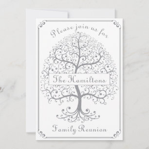 Family Reunion Tree Silver Elegant Modern Simple Invitation