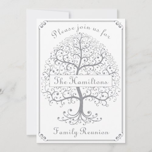 Family Reunion Tree Silver Elegant Modern Simple Invitation