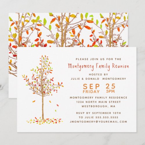 Family Reunion Tree  Watercolor Autumn Leaves