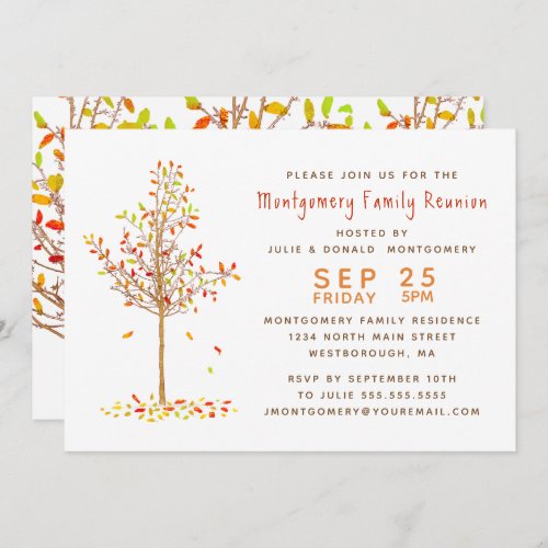 Family Reunion Tree  Watercolor Autumn Leaves Invitation