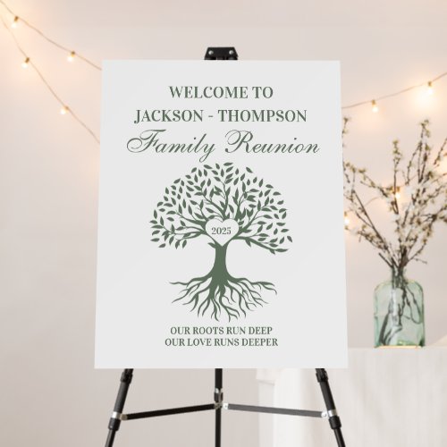 Family reunion tree welcome sign green