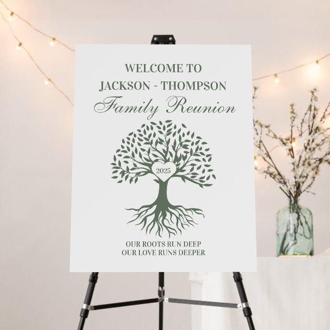 Family reunion tree welcome sign green (In Situ (Stand))