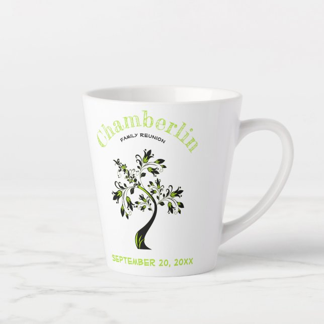 Family Reunion Trendy Bright Green Floral Artwork Latte Mug (Right)