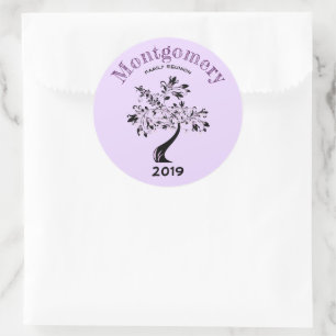 Family Reunion Trendy Purple Black Tree Custom Classic Round Sticker