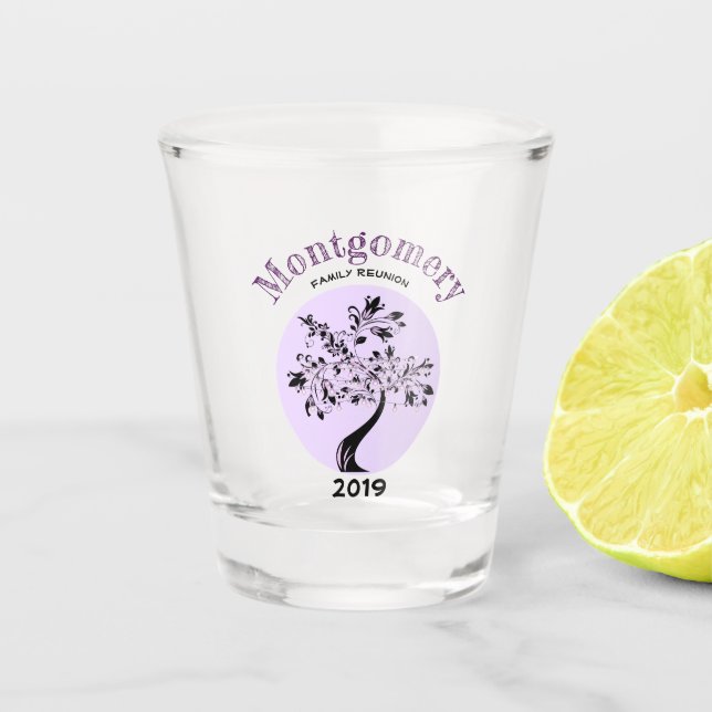 Family Reunion Trendy Purple Tree Artwork Shot Glass (Front)