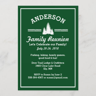 Family Reunion Trip Rustic Pine Trees Lake House Invitation