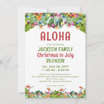 Family Reunion Tropical Christmas in July Invitation<br><div class="desc">Invite family members to your tropical or luau themed Christmas in July Family Reunion with this invitation featuring watercolor palm leaves and tropical flowers adorned with festive, bright Christmas holiday lights, the greeting ALOHA and your custom text in your choice of font styles and colors. ASSISTANCE: For help with design...</div>