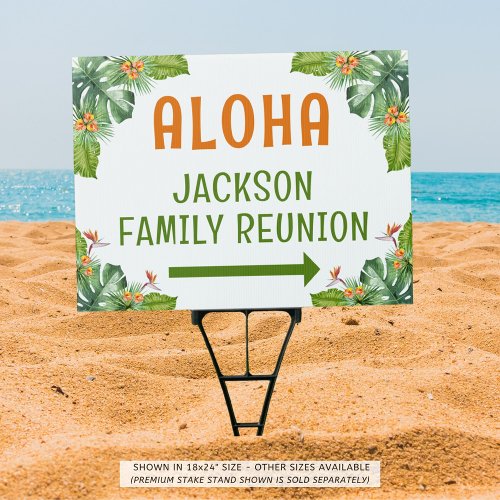 Family Reunion Tropical Palm Aloha Direction Arrow Sign