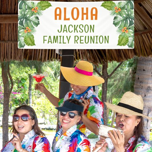 Family Reunion Tropical Palm Aloha Luau Banner