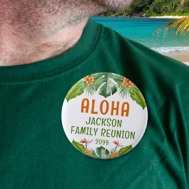 Family Reunion Tropical Palm Aloha Watercolor Button (Creator Uploaded)