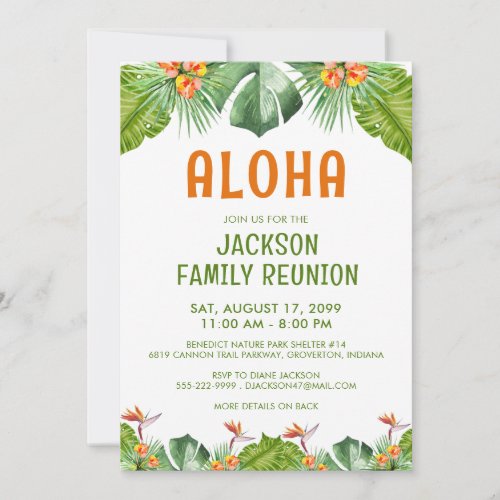 Family Reunion Tropical Palm Flowers Watercolor Invitation