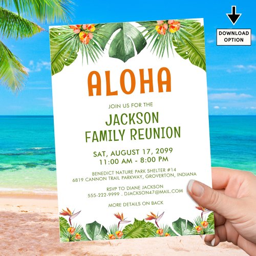 Family Reunion Tropical Palm Flowers Watercolor Invitation