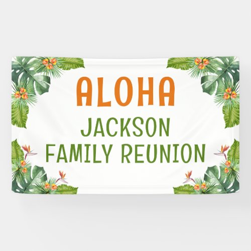 Family Reunion Tropical Palm Luau Watercolor Banner