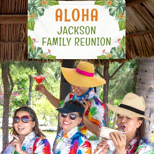 Family Reunion Tropical Palm Luau Watercolor Banner