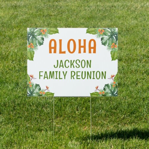 Family Reunion Tropical Palm Luau Watercolor Sign