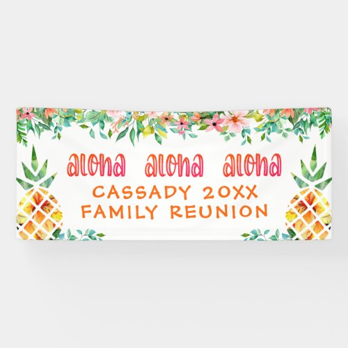 Family Reunion Tropical Pineapple Floral Banner