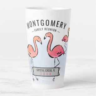 Family Reunion Tropical Pink Flamingo Custom Name Latte Mug