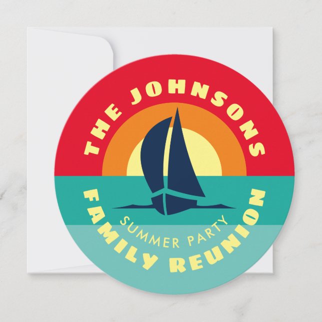 Family reunion tropical sunset summer party custom invitation (Front)