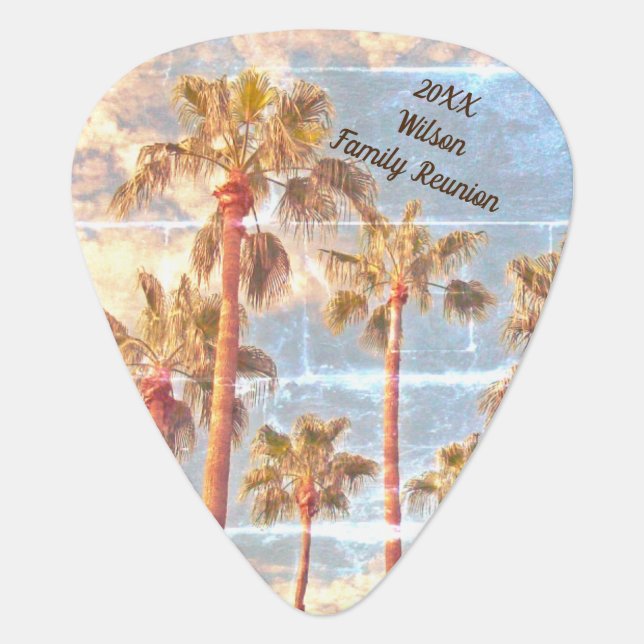 Family Reunion Unique Faded Photo Palm Tree Island Guitar Pick (Front)