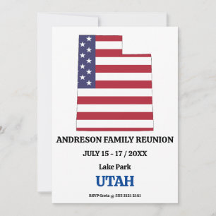 Family Reunion 🎉 Utah State Map USA Flag Invitation