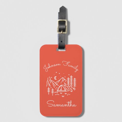 Family Reunion Vacation Bright Orange Camping Luggage Tag