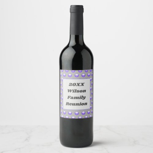 Family Reunion Vibrant Blue and Gray Polka Dots Wine Label