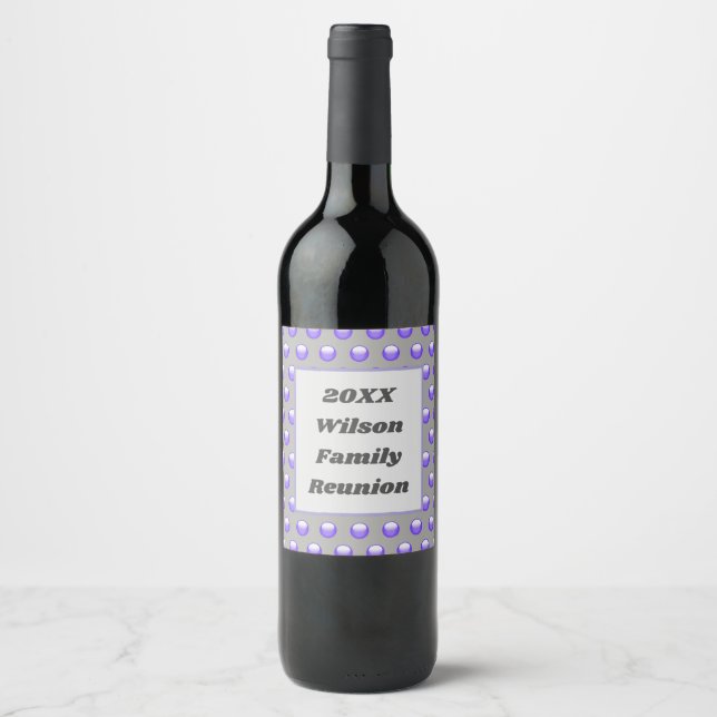 Family Reunion Vibrant Blue and Gray Polka Dots Wine Label (Front)