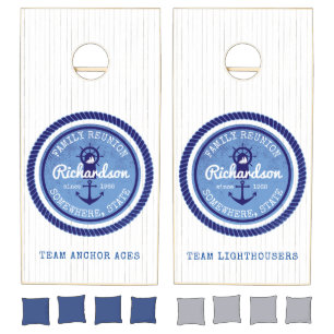 Family Reunion Vintage Nautical Rope Anchor Helm Cornhole Set