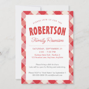 FAMILY REUNION vintage red & white gingham picnic Invitation