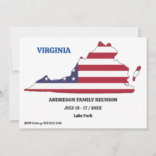 Family Reunion 🎉 VIRGINIA State Map USA Flag Invitation