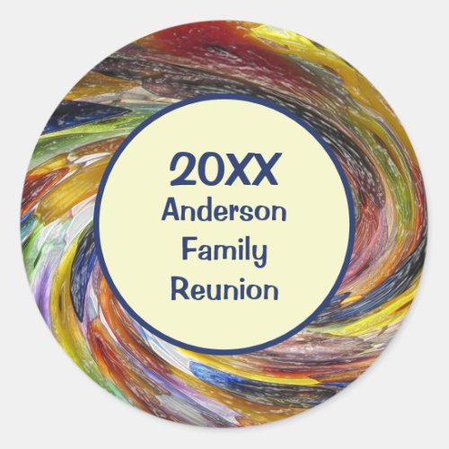 Family Reunion Vivid Tie Dye Swirl Abstract Event Classic Round Sticker