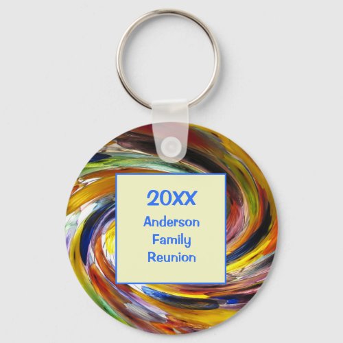 Family Reunion Vivid Tie Dye Swirl Abstract Event Keychain