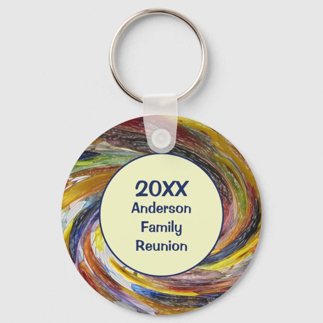 Family Reunion Vivid Tie Dye Swirl Abstract Event Keychain (Front)