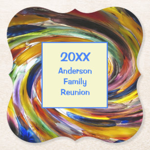 Family Reunion Vivid Tie Dye Swirl Abstract Event Paper Coaster