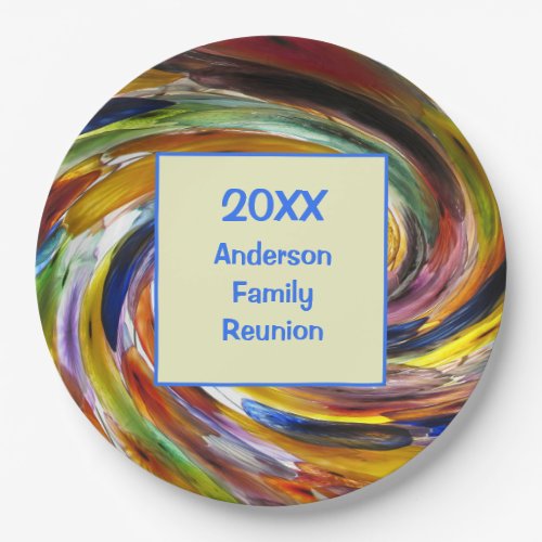 Family Reunion Vivid Tie Dye Swirl Abstract Event Paper Plates