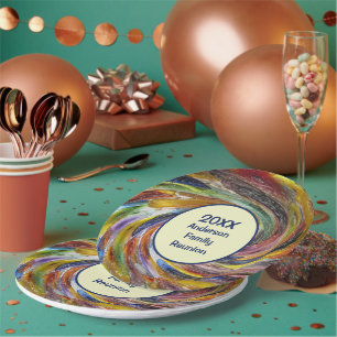 Family Reunion Vivid Tie Dye Swirl Abstract Event Paper Plates