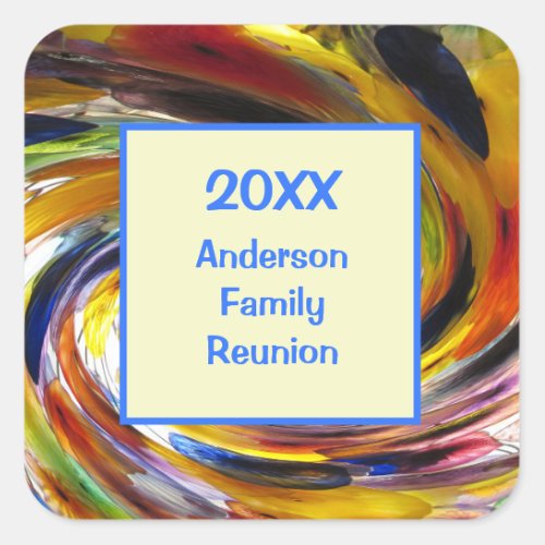 Family Reunion Vivid Tie Dye Swirl Abstract Event  Square Sticker