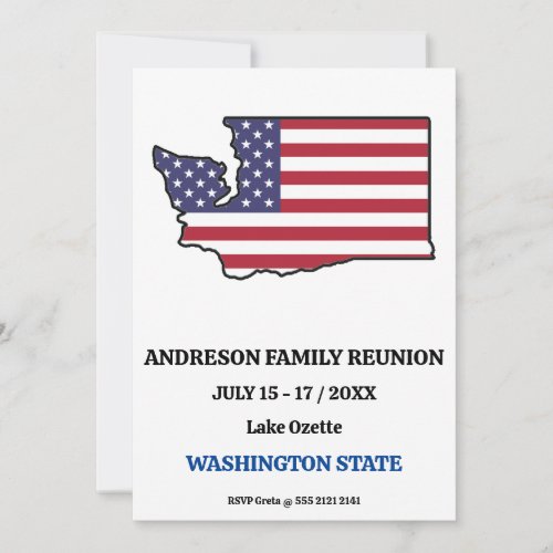 FAMILY REUNION WASHINGTON STATE MAP USA Flag Invitation