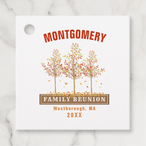 Family Reunion Watercolor Autumn Trees Monogram Favor Tags