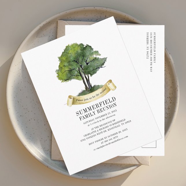 Family Reunion Watercolor Genealogy Tree Invitation Postcard (Genealogy Tree Watercolor Family Reunion Invitation Postcard)