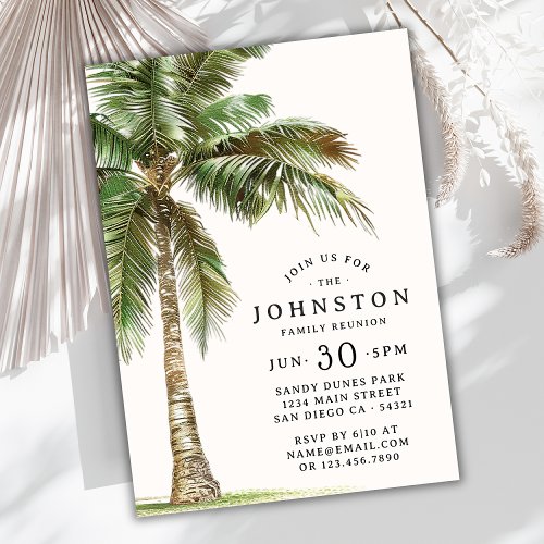 Family Reunion Watercolor Palm Tree Beach Party  Invitation