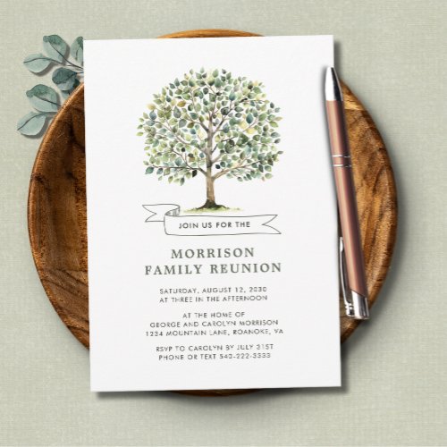 Family Reunion Watercolor Tree Get Together Invitation