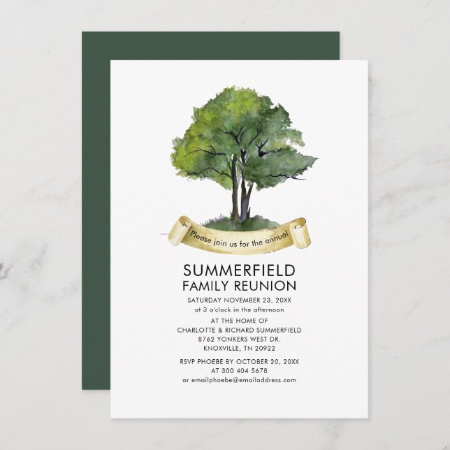 Family Reunion Watercolor Tree Modern Invitation (Front/Back)