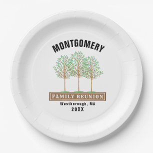 Family Reunion Watercolor Tree Monogram White Paper Plates