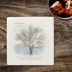 Family Reunion Watercolor Tree Stone Coaster